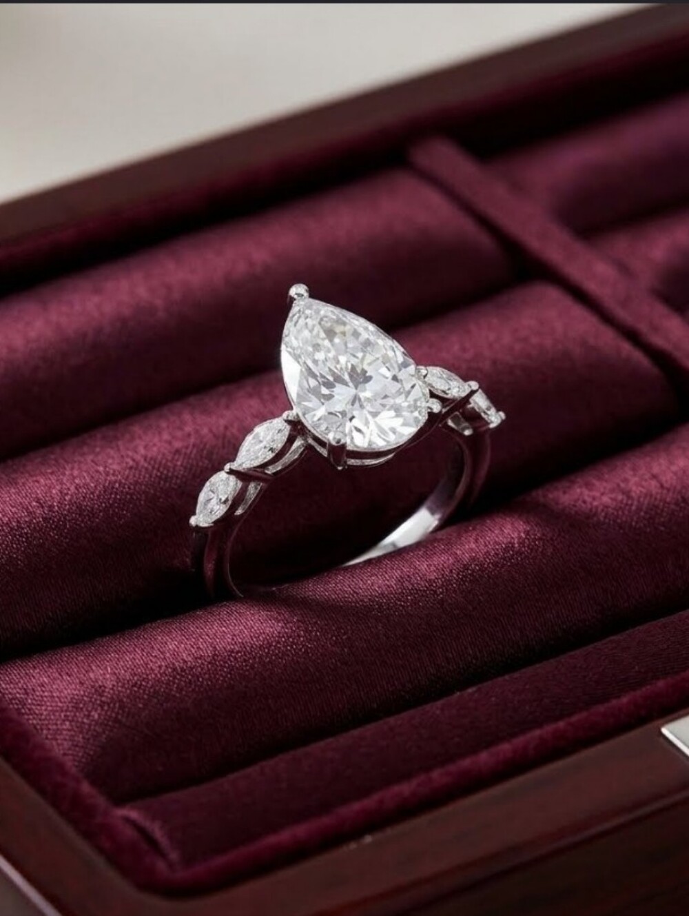 Moissanite Fire 5.28cts Pear And Marquise Engagement Ring SZ 9 NEW